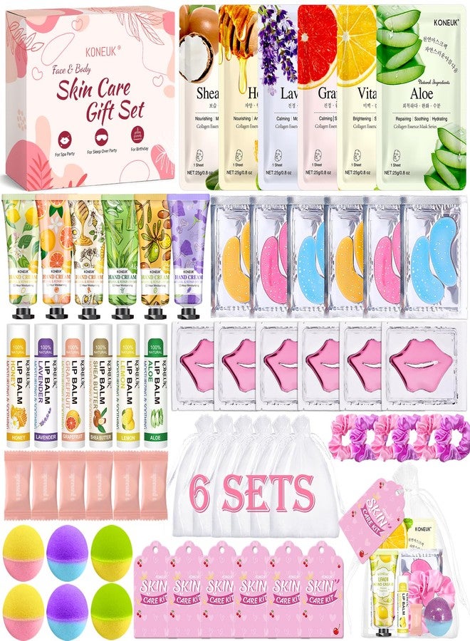 KONEUK 60PCS Spa Party Supplies for Girls, Include Face Masks, Hand Cream, Lip Balm, Foot Bath Bombs, Lip Mask, Under Eye Patches, Compressed Towels, Spa Birthday and Sleepover Party Supplies for Girls Women - Image 1